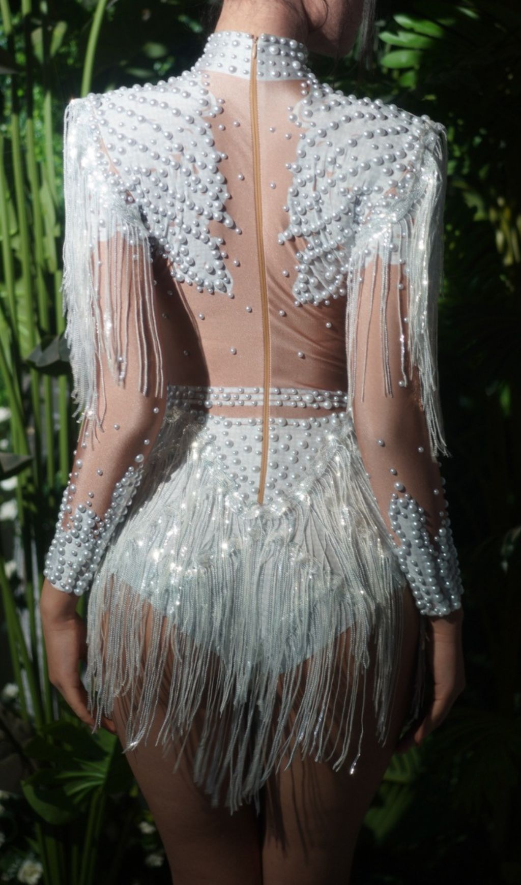 Fukiko White Beaded Tassel Bodysuit