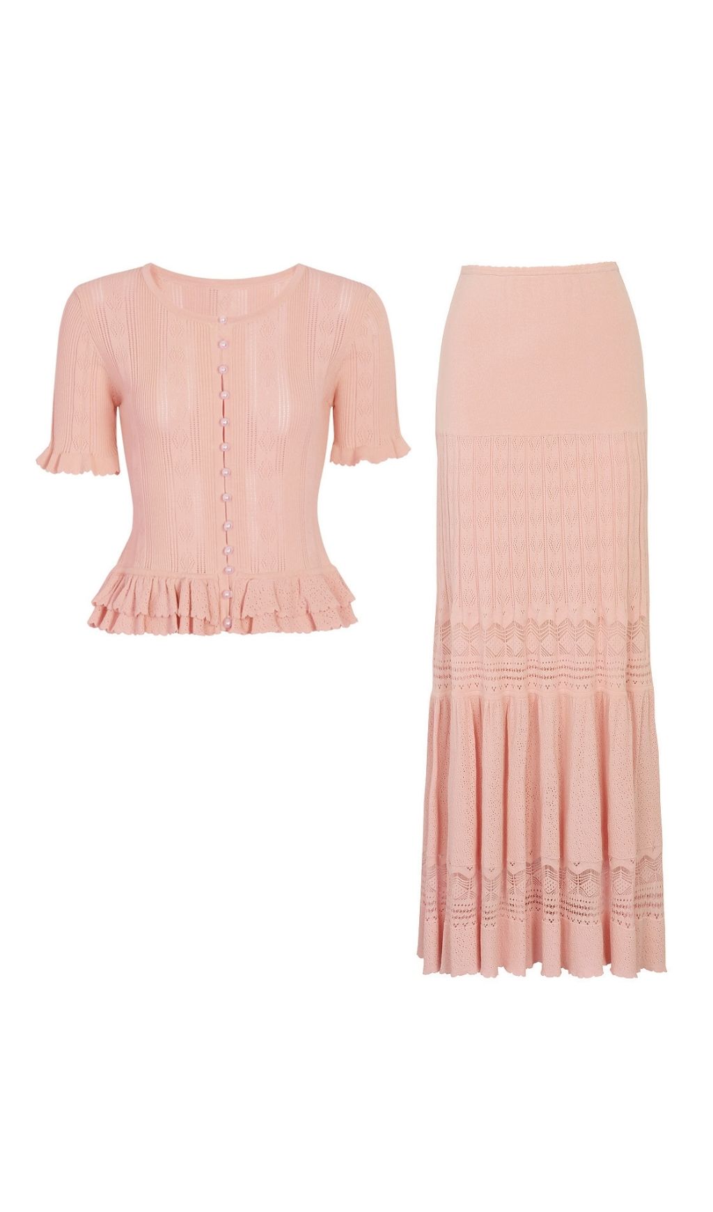 Kiely Chic Pink Knit Two-Piece Set - Peplum Top & Maxi Skirt