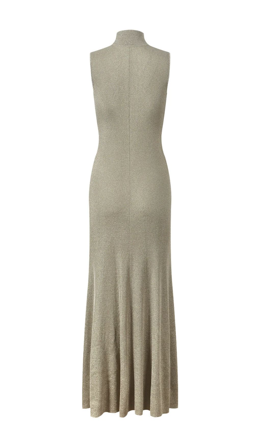 Juno Shimmer Ribbed Knit Maxi Dress | Mock Neck | Gold Buttons