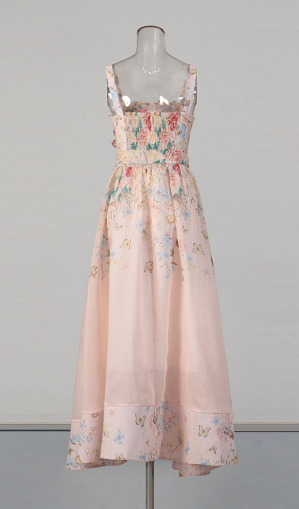 Kader Whimsical Pink Floral & Butterfly Maxi Dress - Romantic Tie-Waist Summer Gown