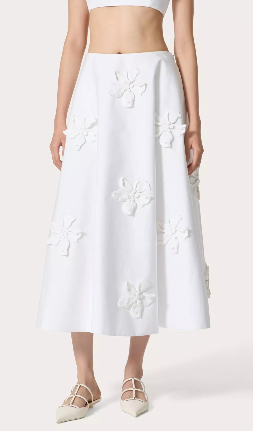 Annissa White Embroidered Midi Skirt