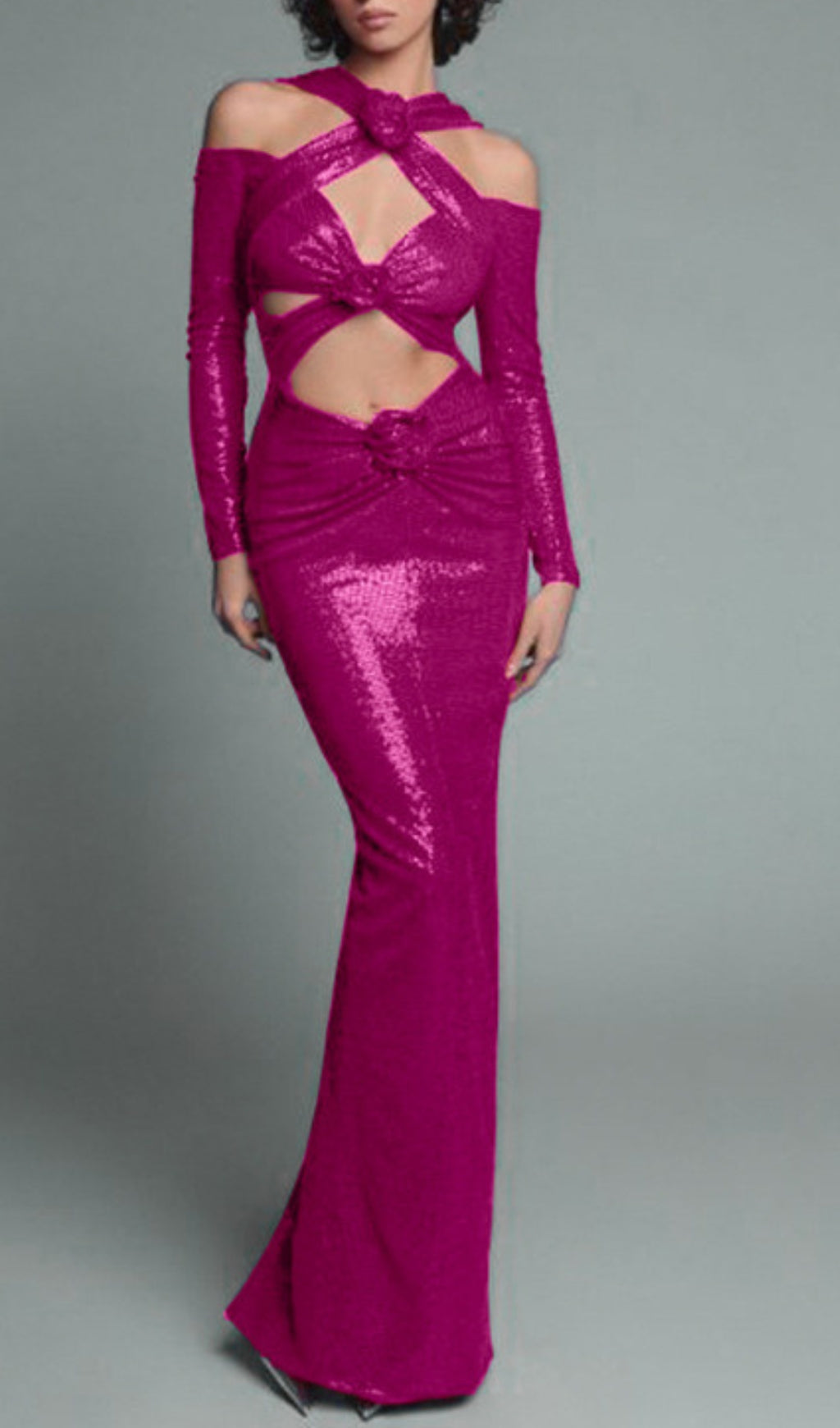 Benigno Flower Cutout Sequin Maxi Dress