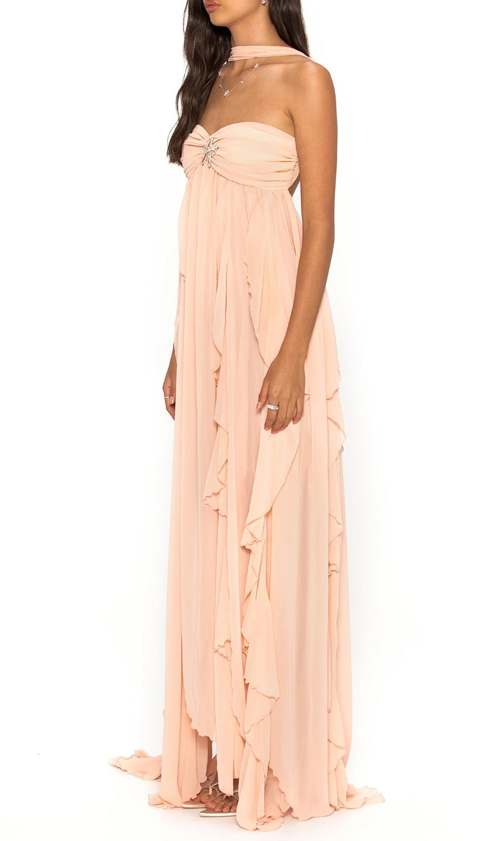 Frayne Nudepink Layered Backless Maxi Dress
