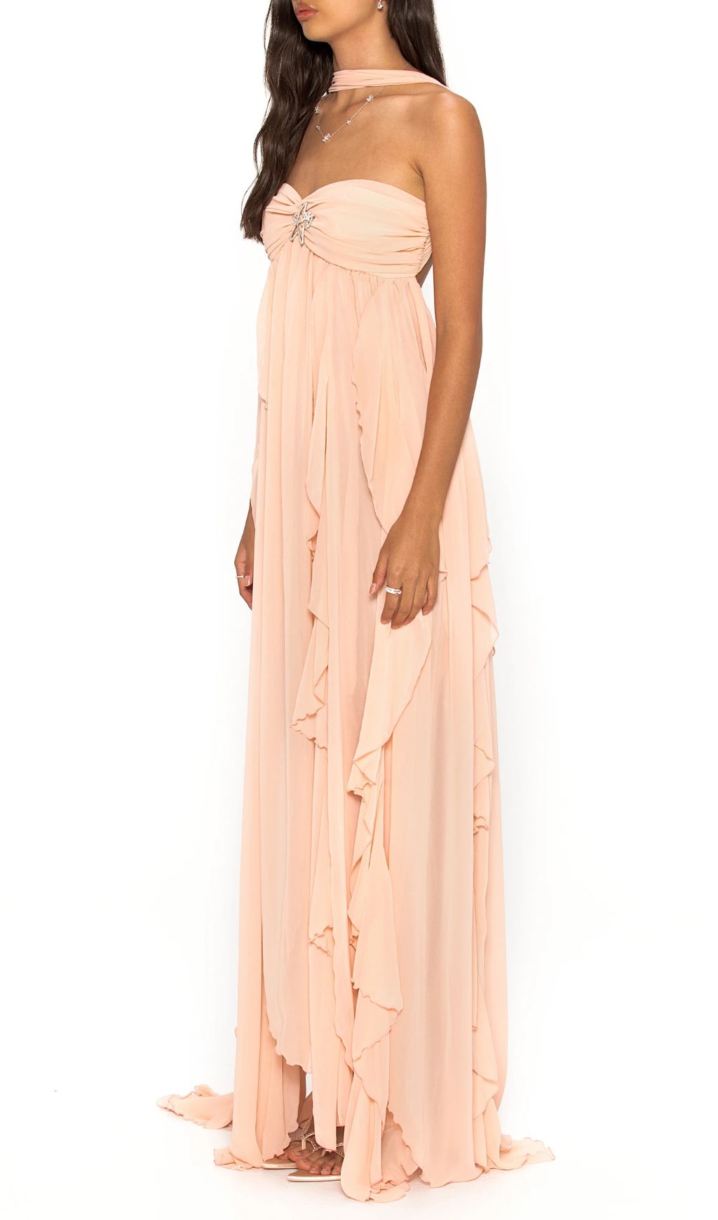 Frayne Nudepink Layered Backless Maxi Dress