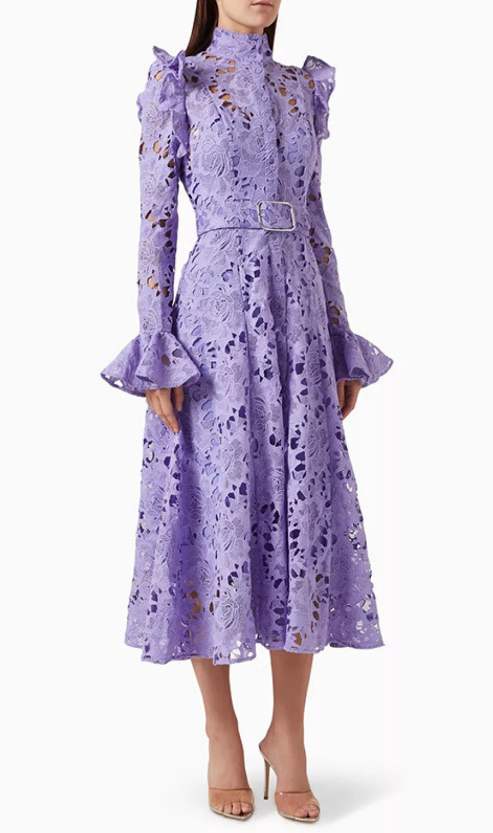 Elea Purple Embroidery Long Sleeve Midi Dress