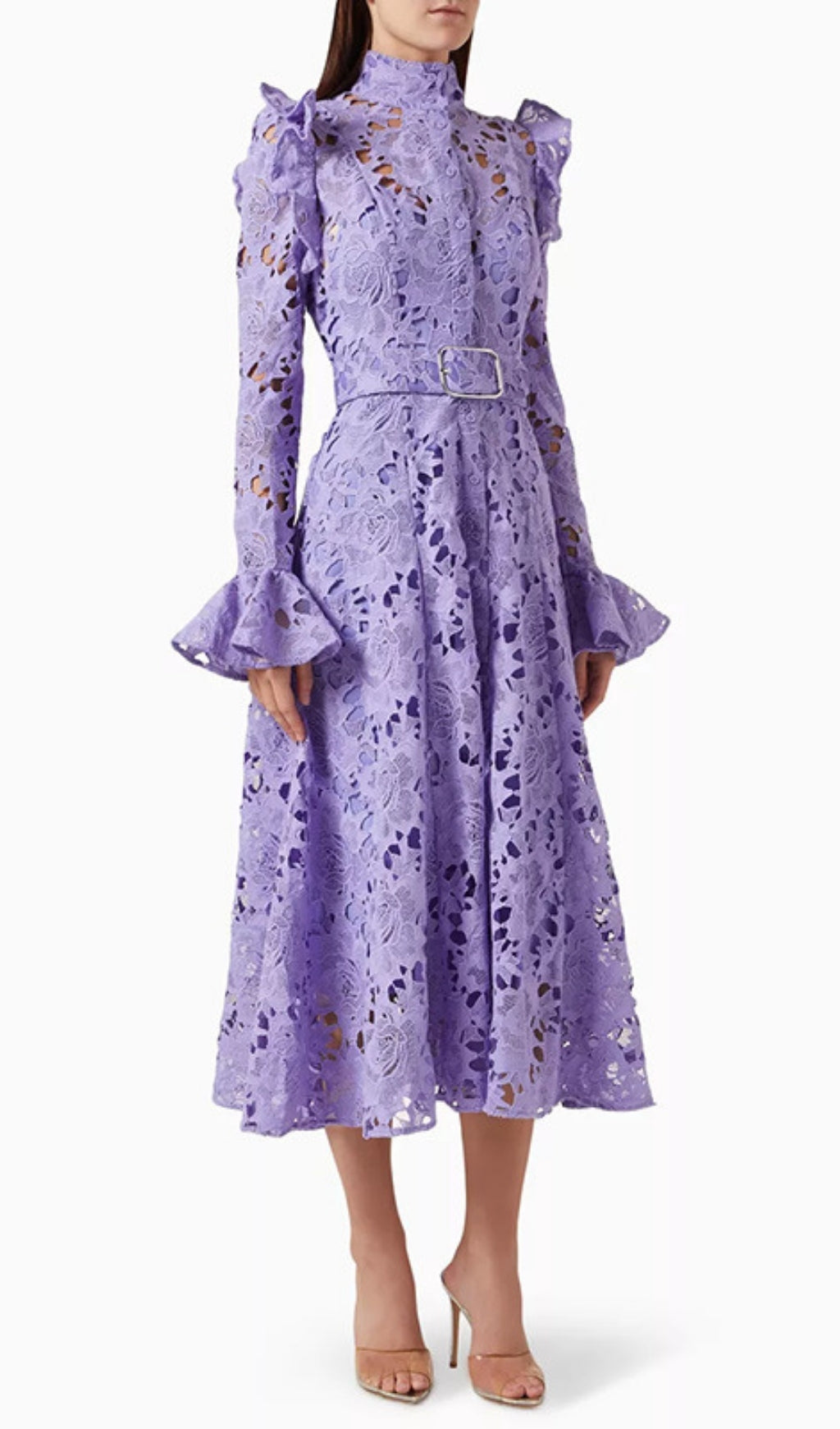 Elea Purple Embroidery Long Sleeve Midi Dress