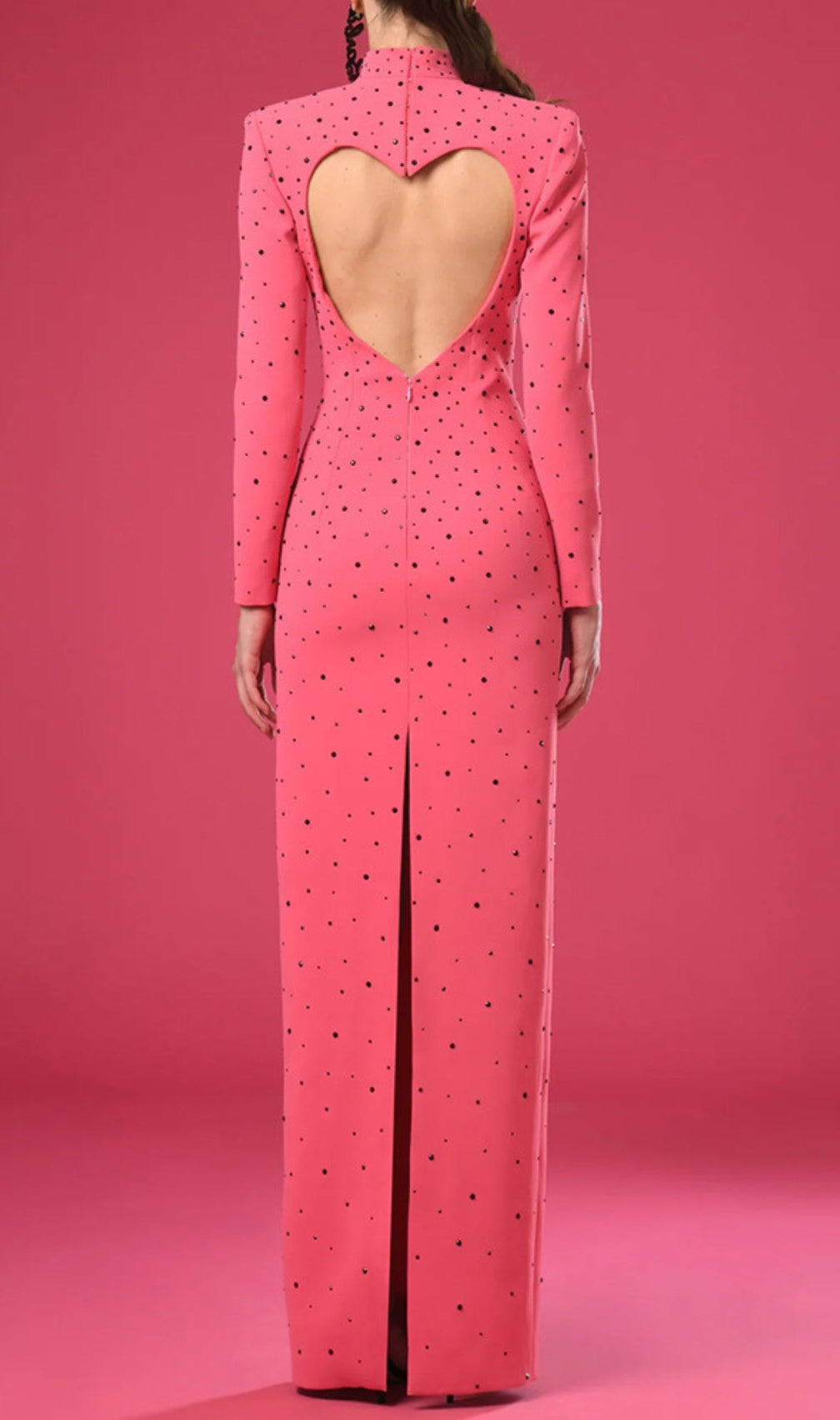 Duri Pink Heart Embellished Long Sleeve Maxi Dress