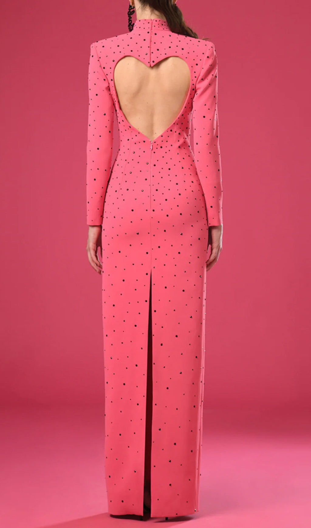 Duri Pink Heart Embellished Long Sleeve Maxi Dress