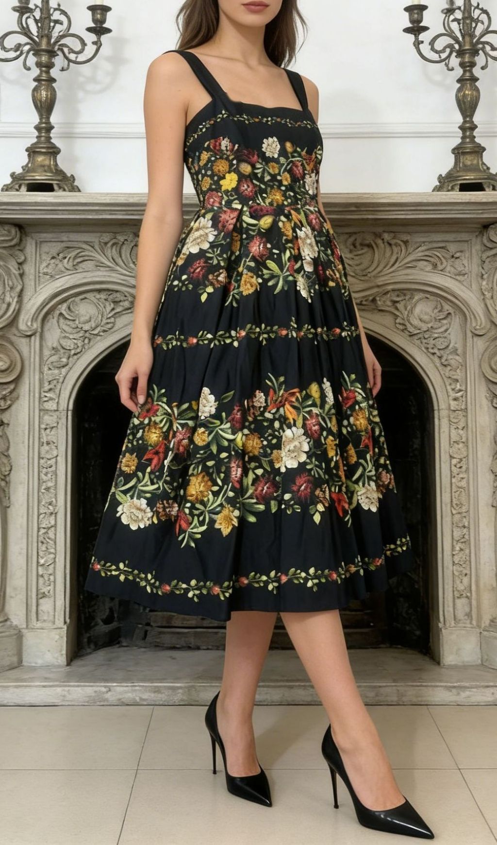Kealani Enchanting Floral Midi Dress - Elegant Strappy Neckline for Women