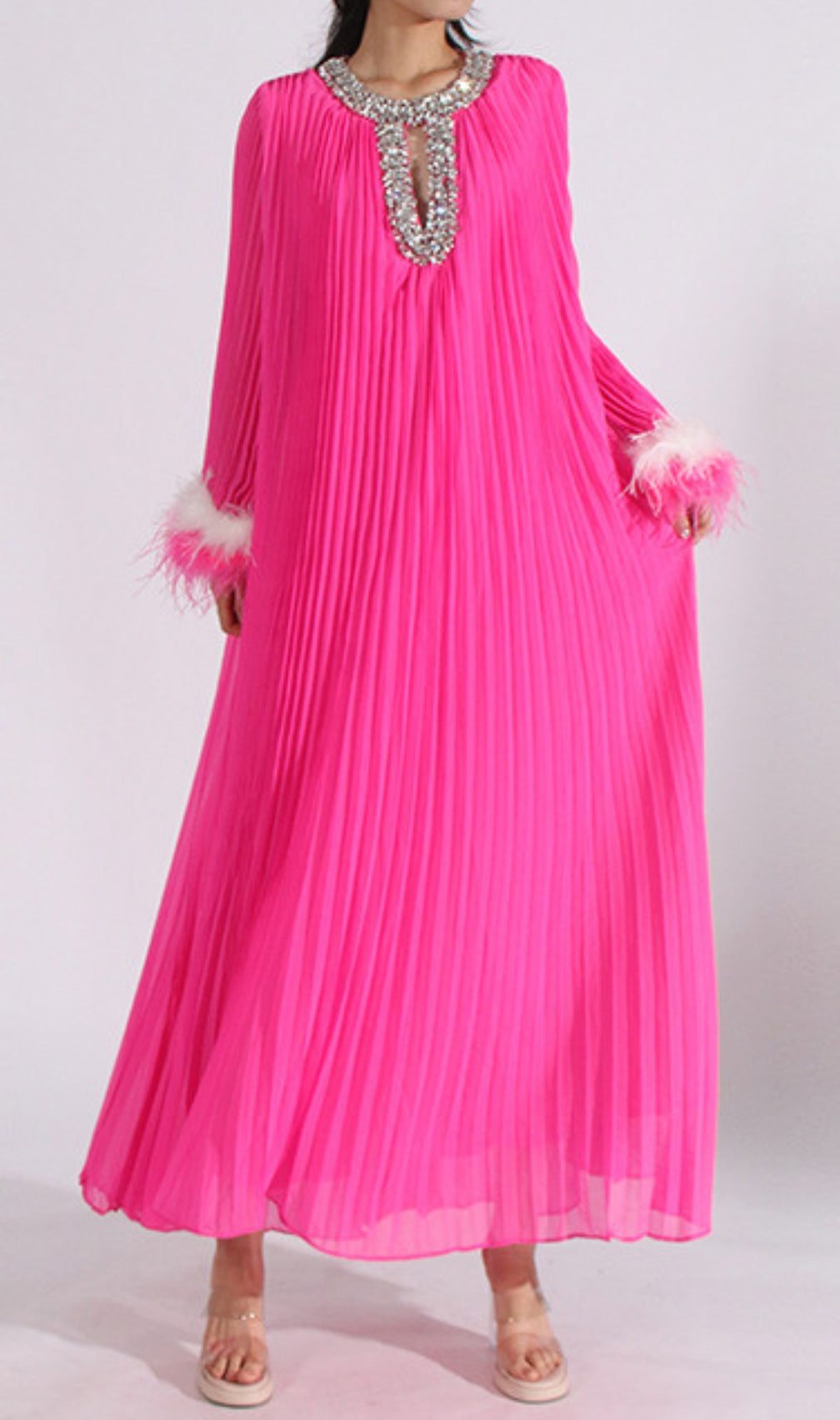 Cierra Diamond Feather Long Sleeve Maxi Dress