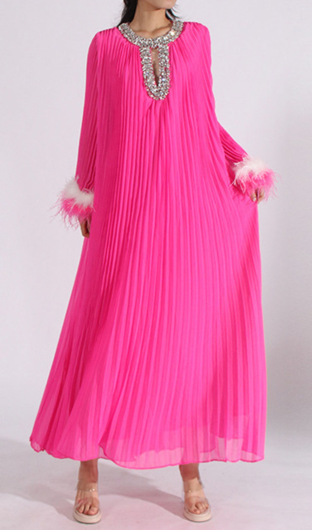 Cierra Diamond Feather Long Sleeve Maxi Dress