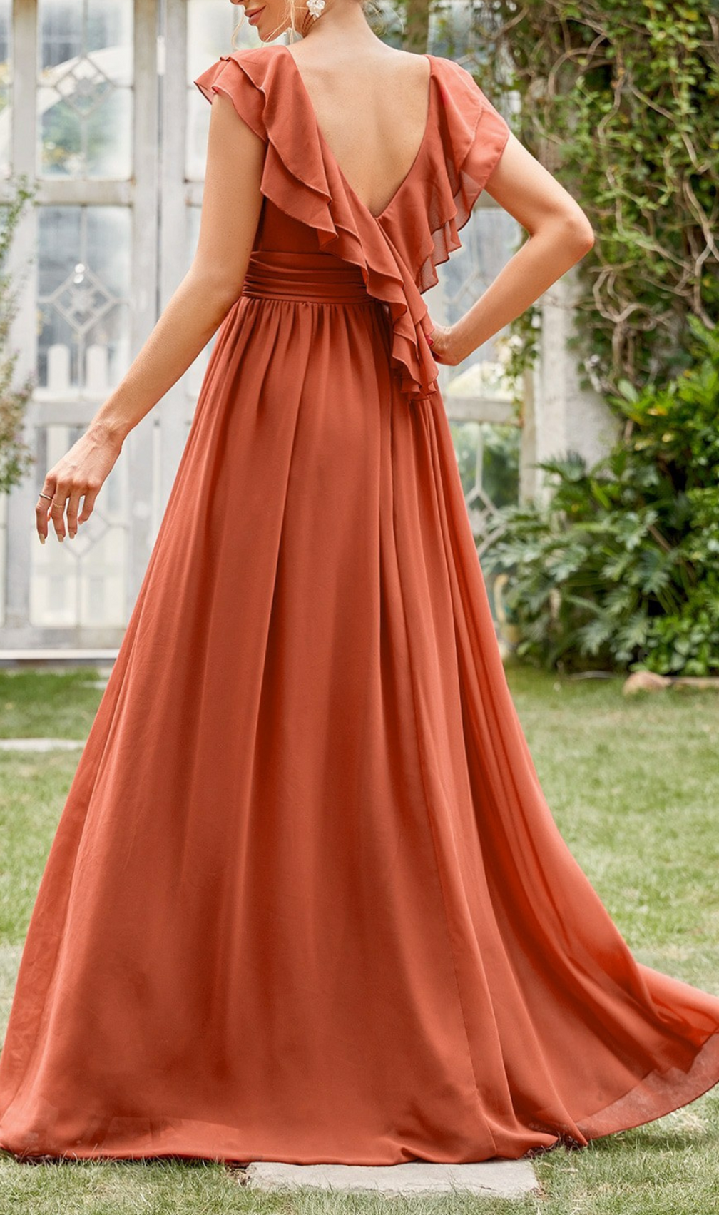 Gersemi V-Neck Ruffle Maxi Dress