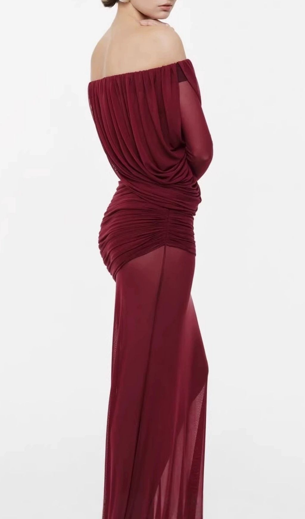 Keely Elegant Off-Shoulder Long Sleeve Mesh Maxi Dress | Evening Gala Gown
