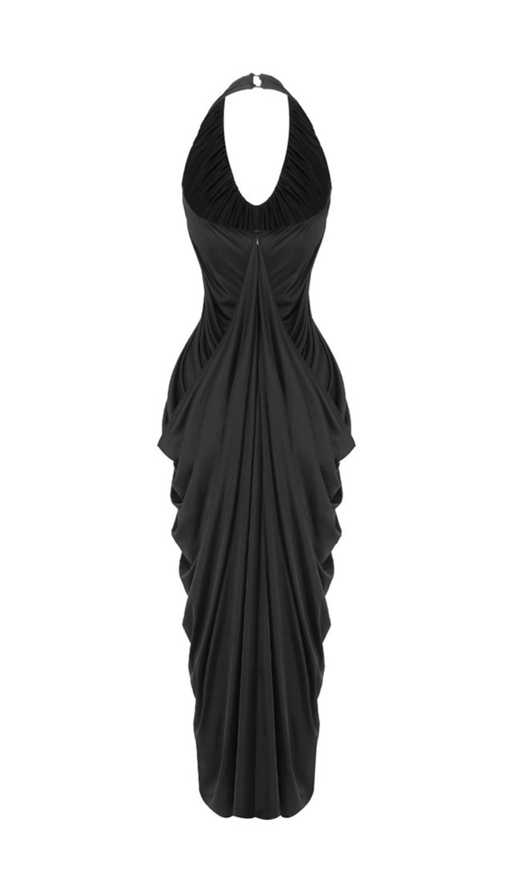 Kenza Black Halter Pleated Maxi Dress | Elegant Evening Gown