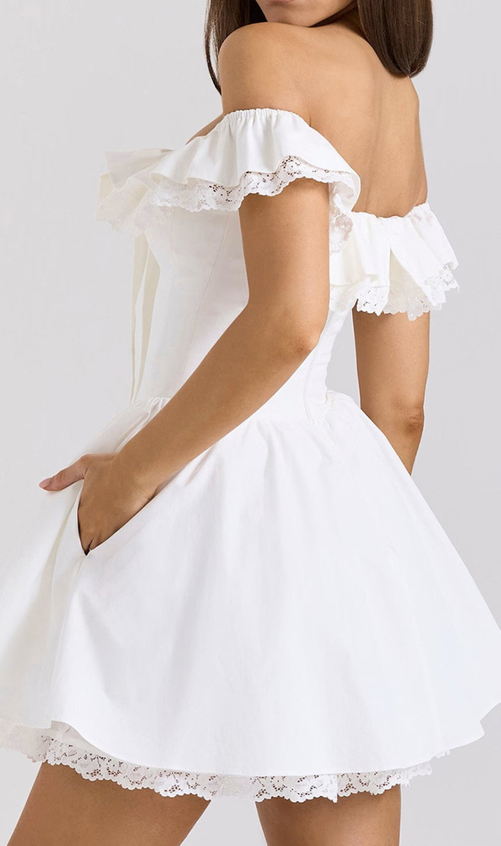 Devona White Off-Shoulder Bow Mini Dress