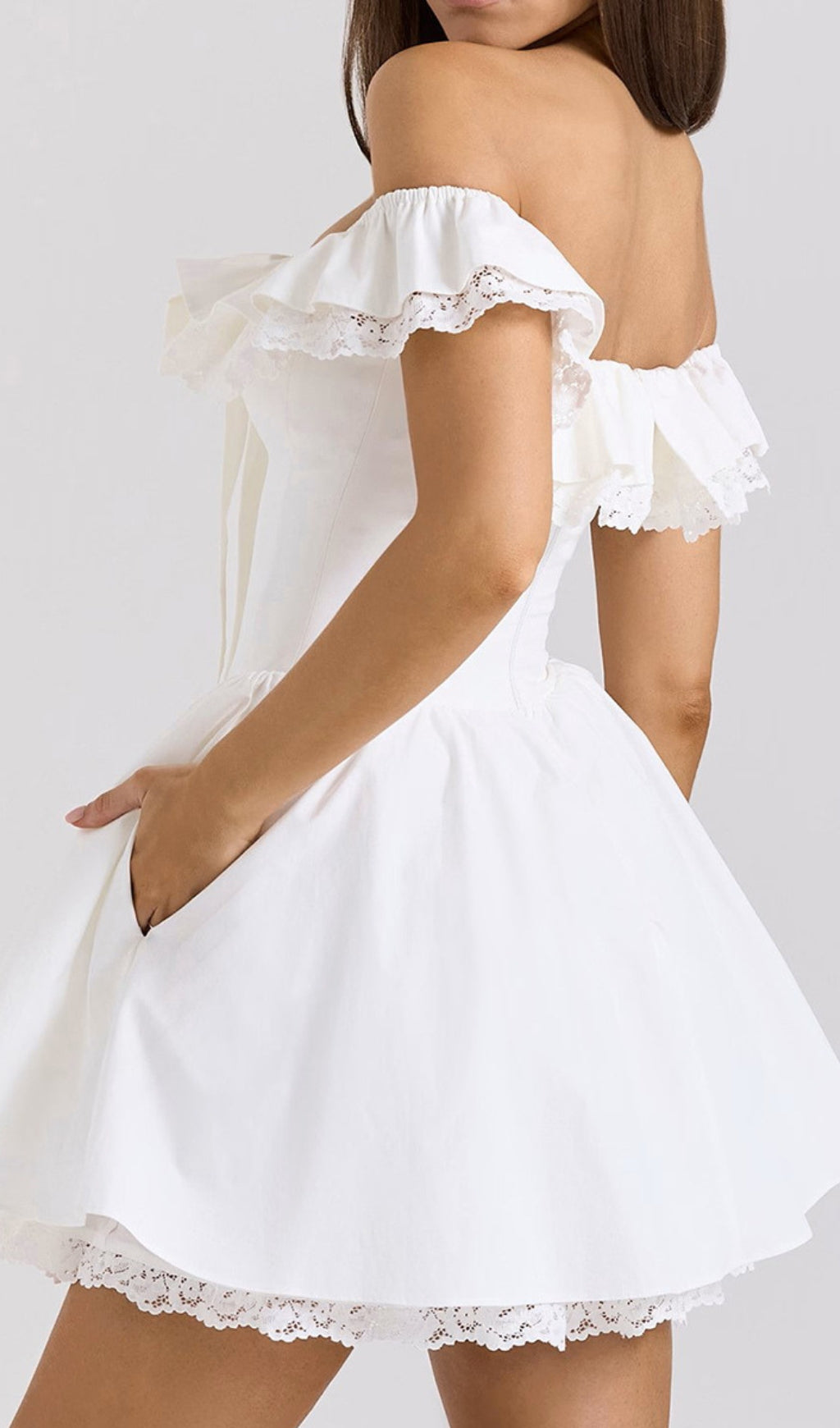 Devona White Off-Shoulder Bow Mini Dress