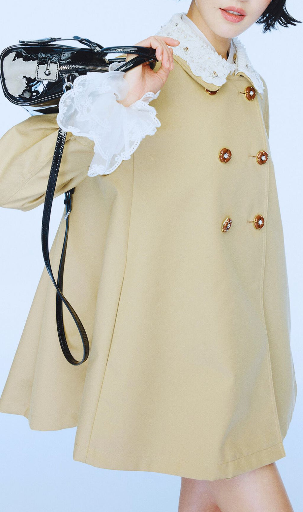 Hila Romantic Lace Coat - Elegant Double-Breasted Outerwear for Women