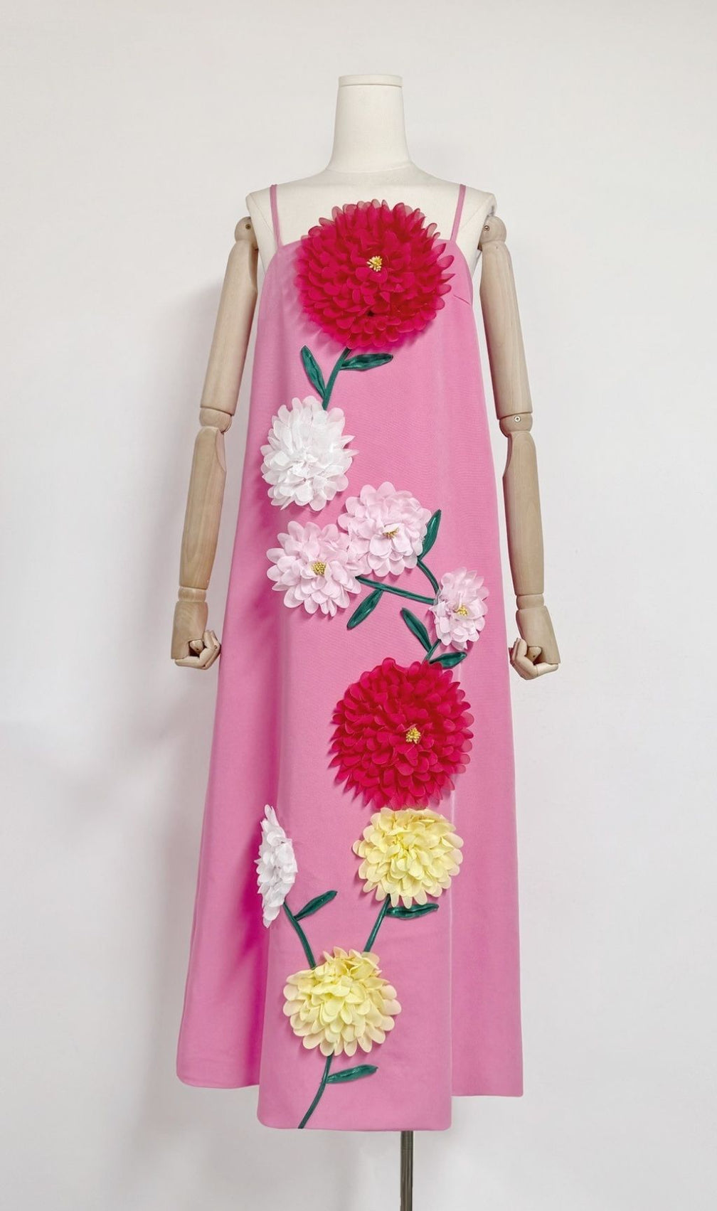 Erica Vibrant Pink 3D Floral Maxi Dress - Elegant Strappy Gown