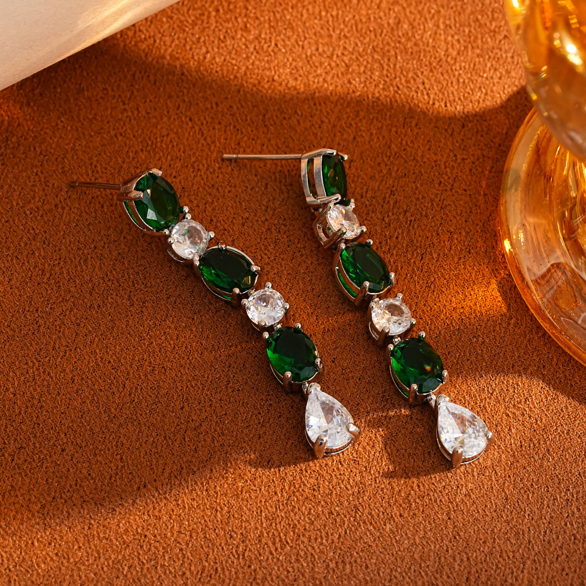 Elegant Emerald Green Bow Cubic Zirconia Jewelry Set