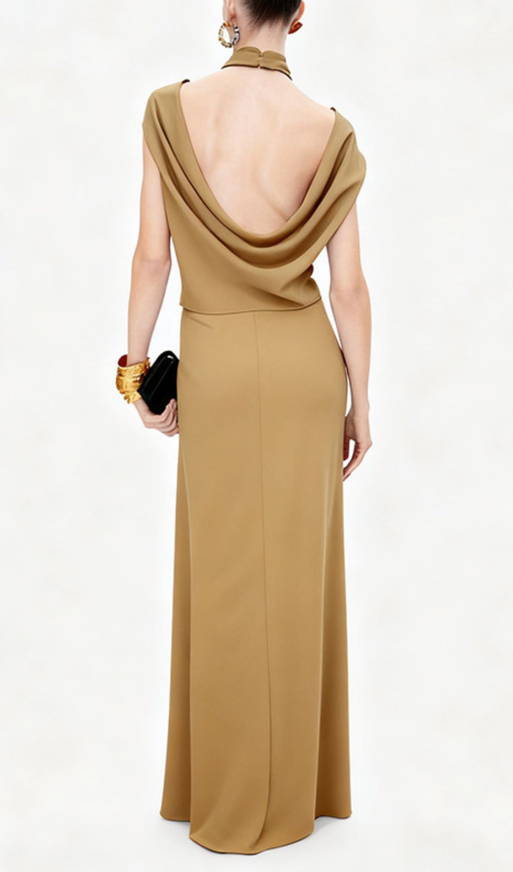 Isabel Luxe Draped Halter Two-Piece Set - Backless Crop Top & Maxi Skirt