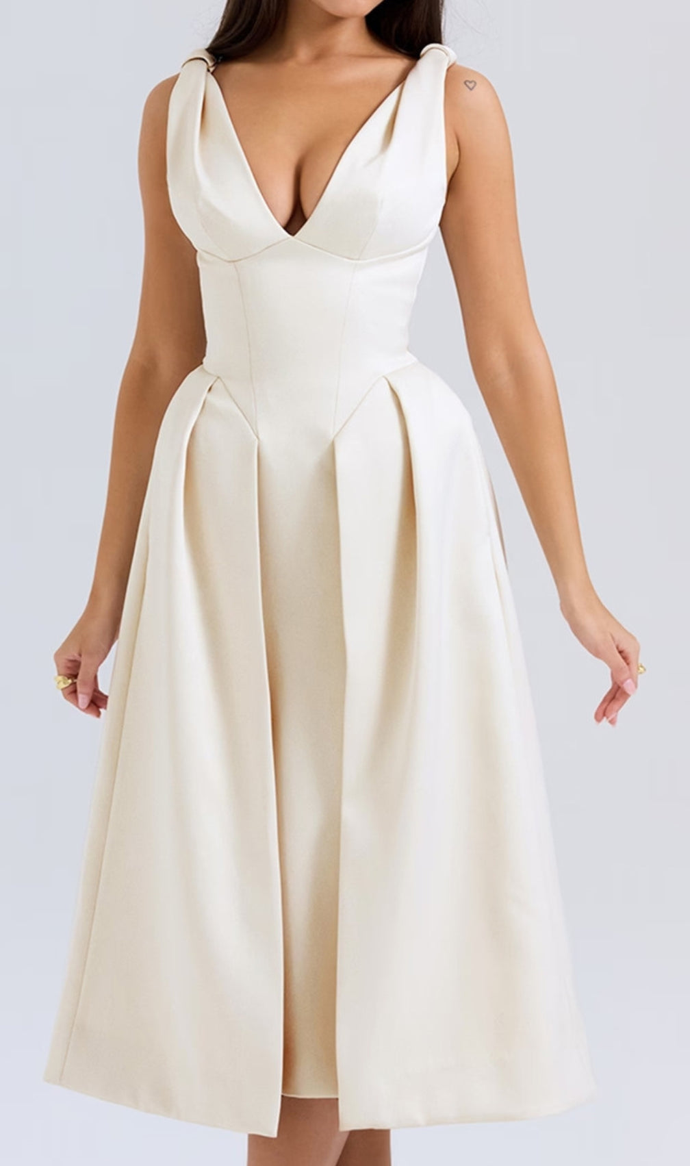 Dilanne Ivory V-Neck Midi Dress