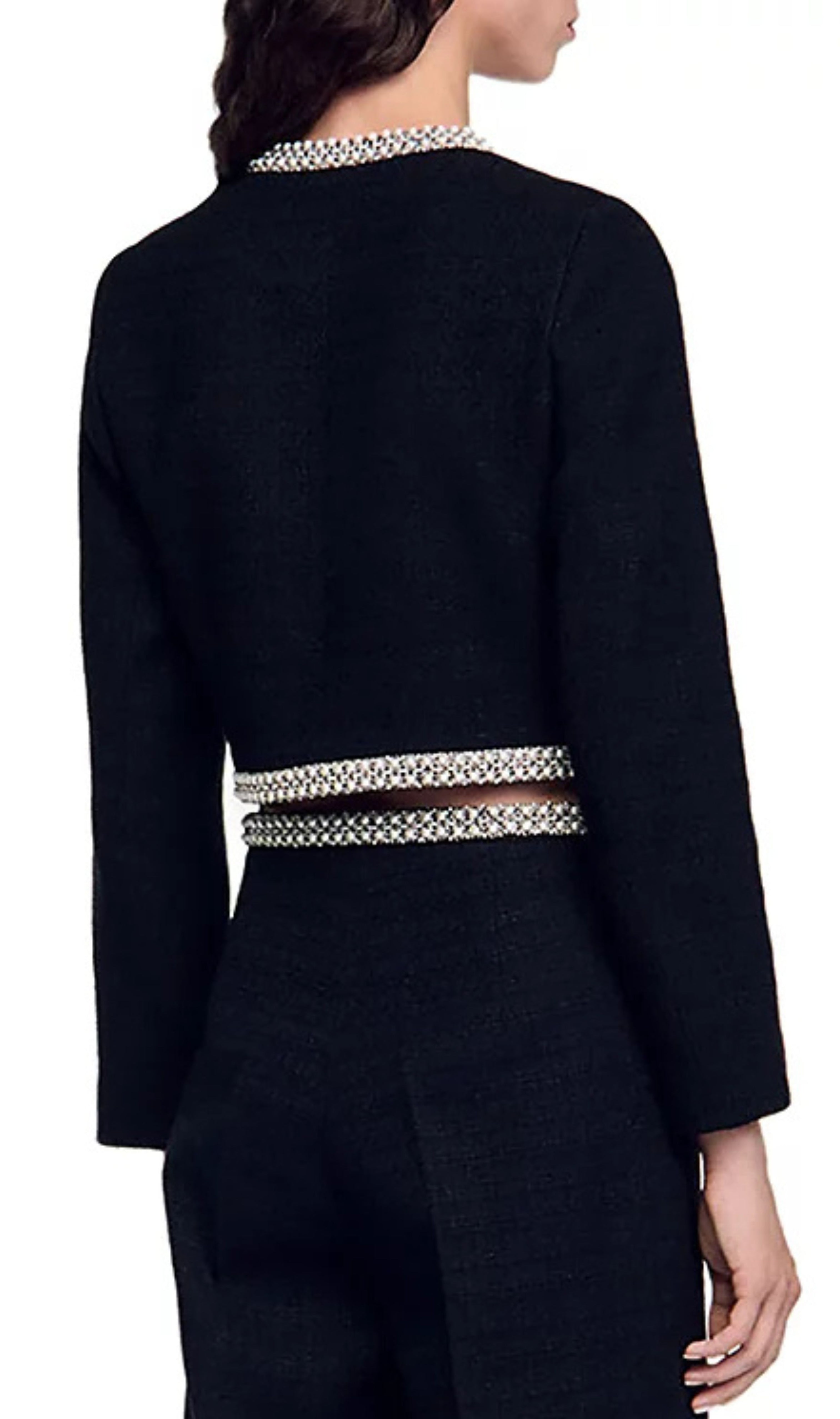 Bead Trim Cropped Tweed Jacket