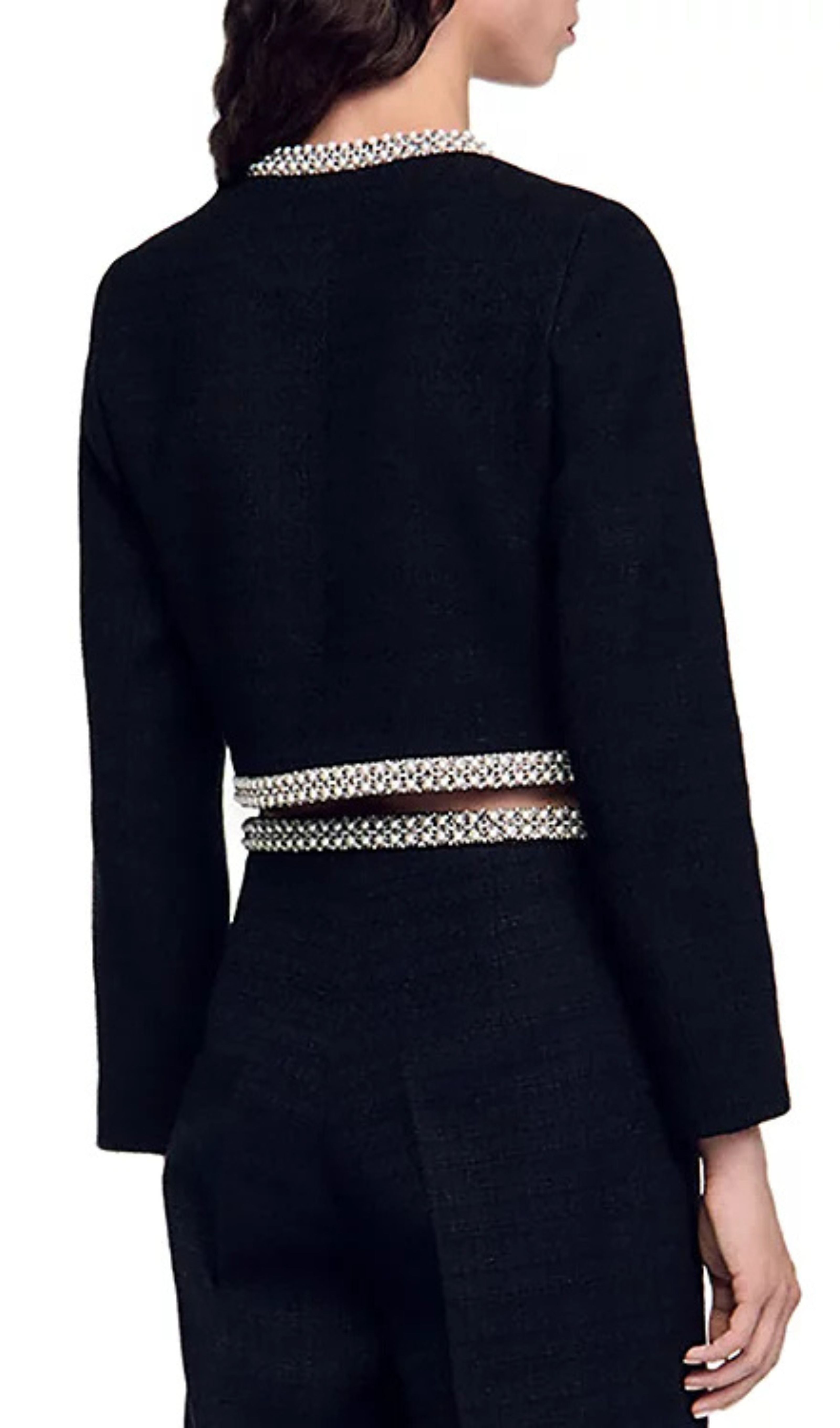 Bead Trim Cropped Tweed Jacket