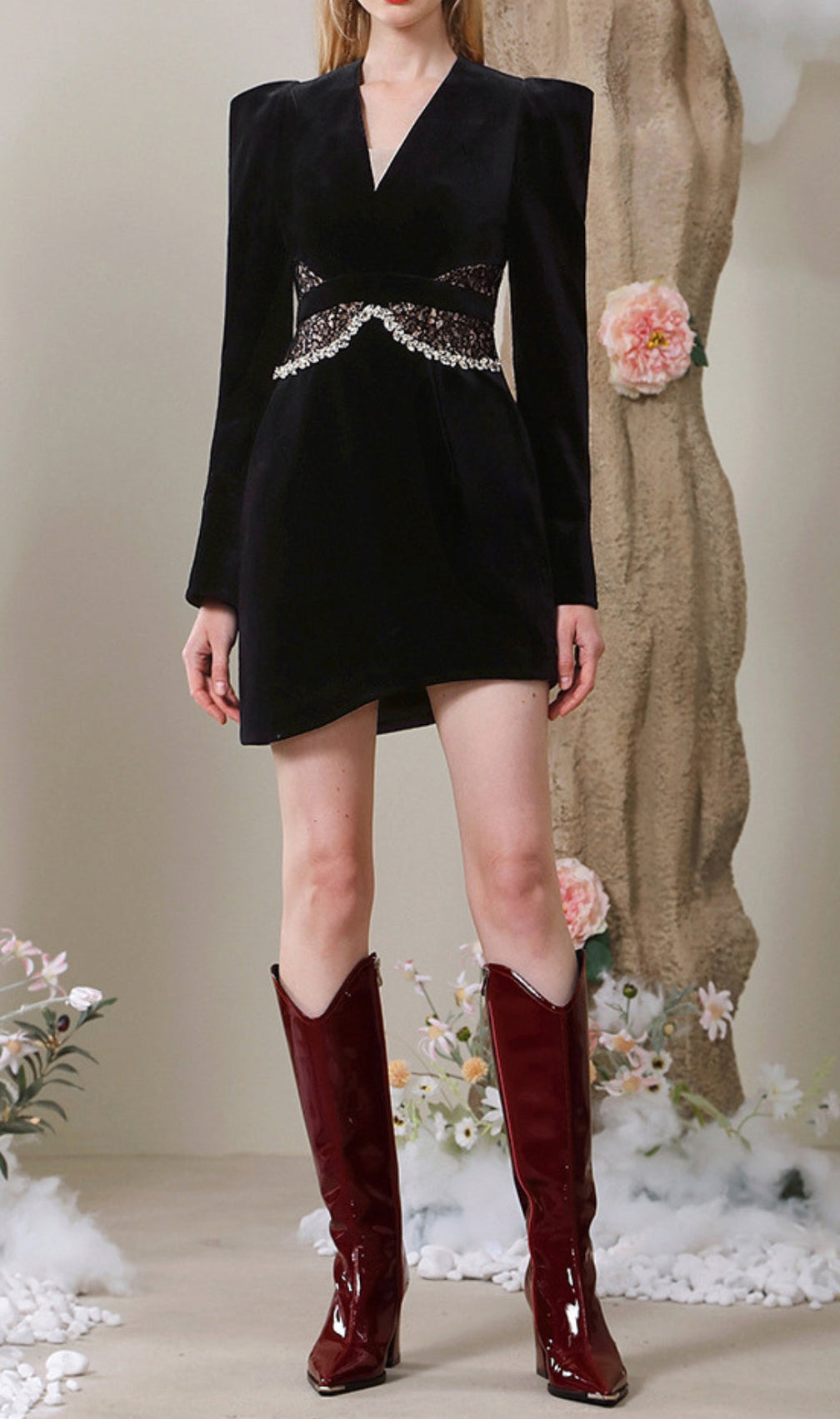 Alexei Lace Rhinestone Asymmetrical Dress