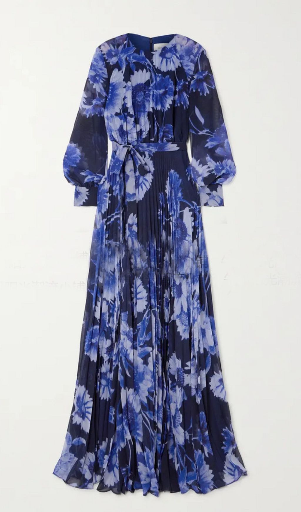 Hina Printed Pleated Long Sleeve Maxi Dress