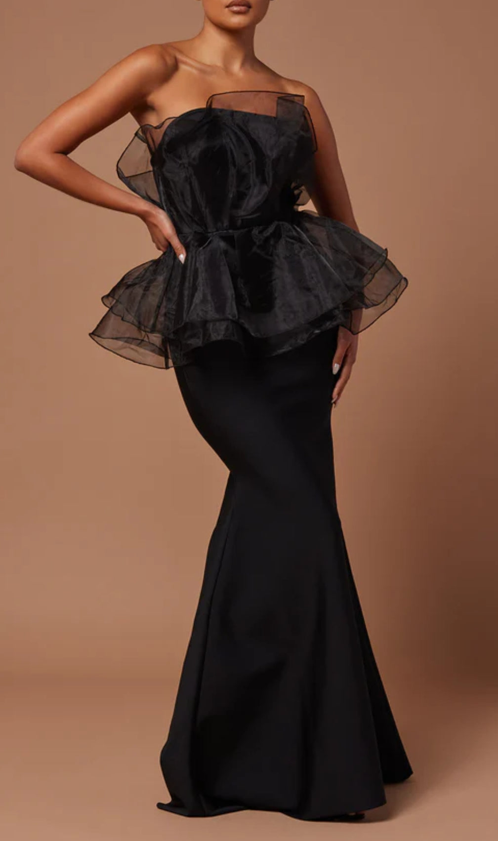 Cedrica Black Strapless Mesh Maxi Bandage Dress