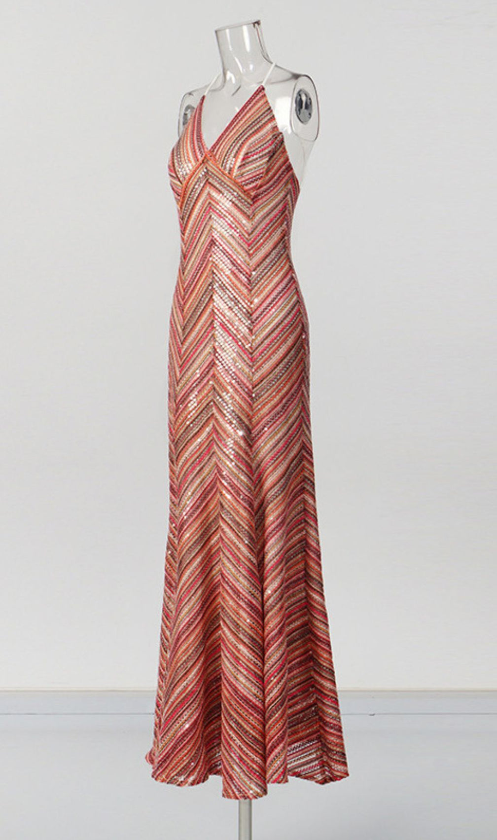 Kacela Dazzling Sequin Chevron Maxi Dress - Strappy Evening Gown