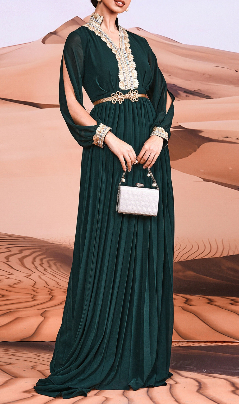 Croia Green V-Neck Long Sleeve Maxi Dress