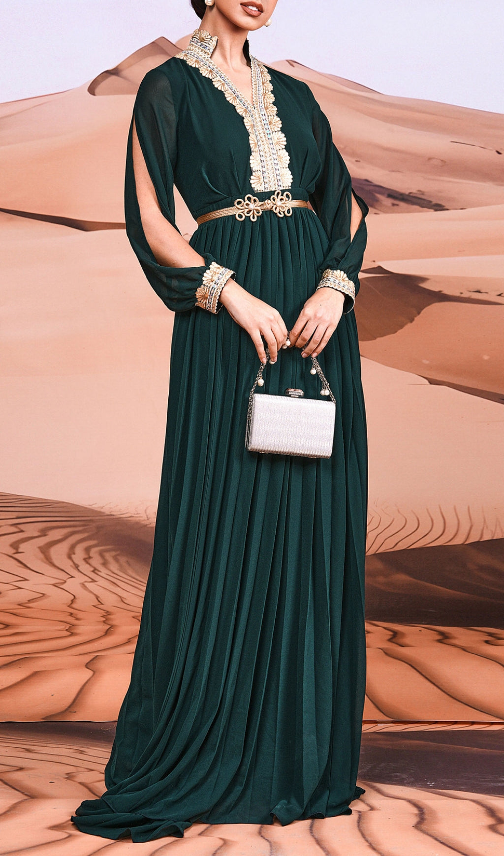 Croia Green V-Neck Long Sleeve Maxi Dress