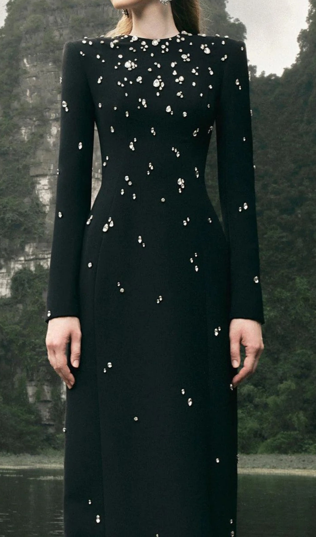 Chasen Black Crystal Embellished Maxi Dress