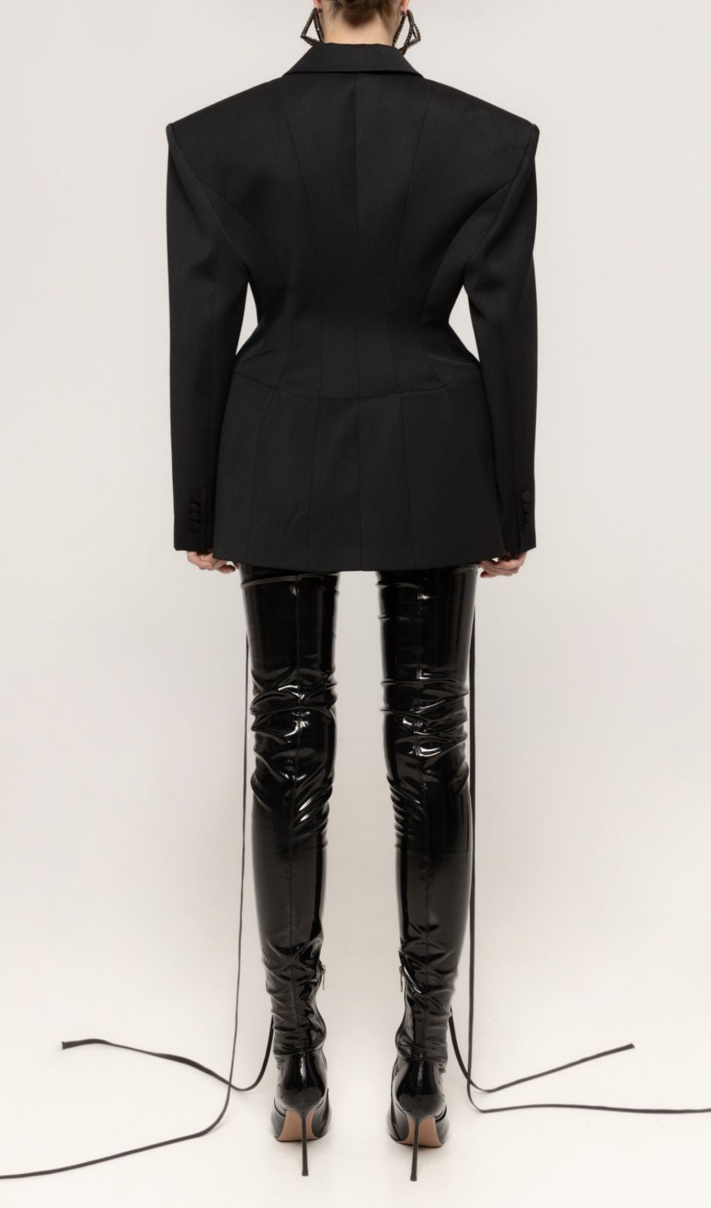 Ishan Black Lace-Up Blazer Dress | Daring Tailoring & Figure-Sculpting Style