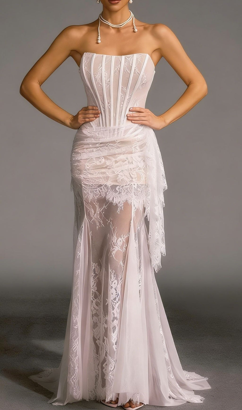 Yolita Elegance: Strapless Lace Corset Maxi Gown for Unforgettable Nights