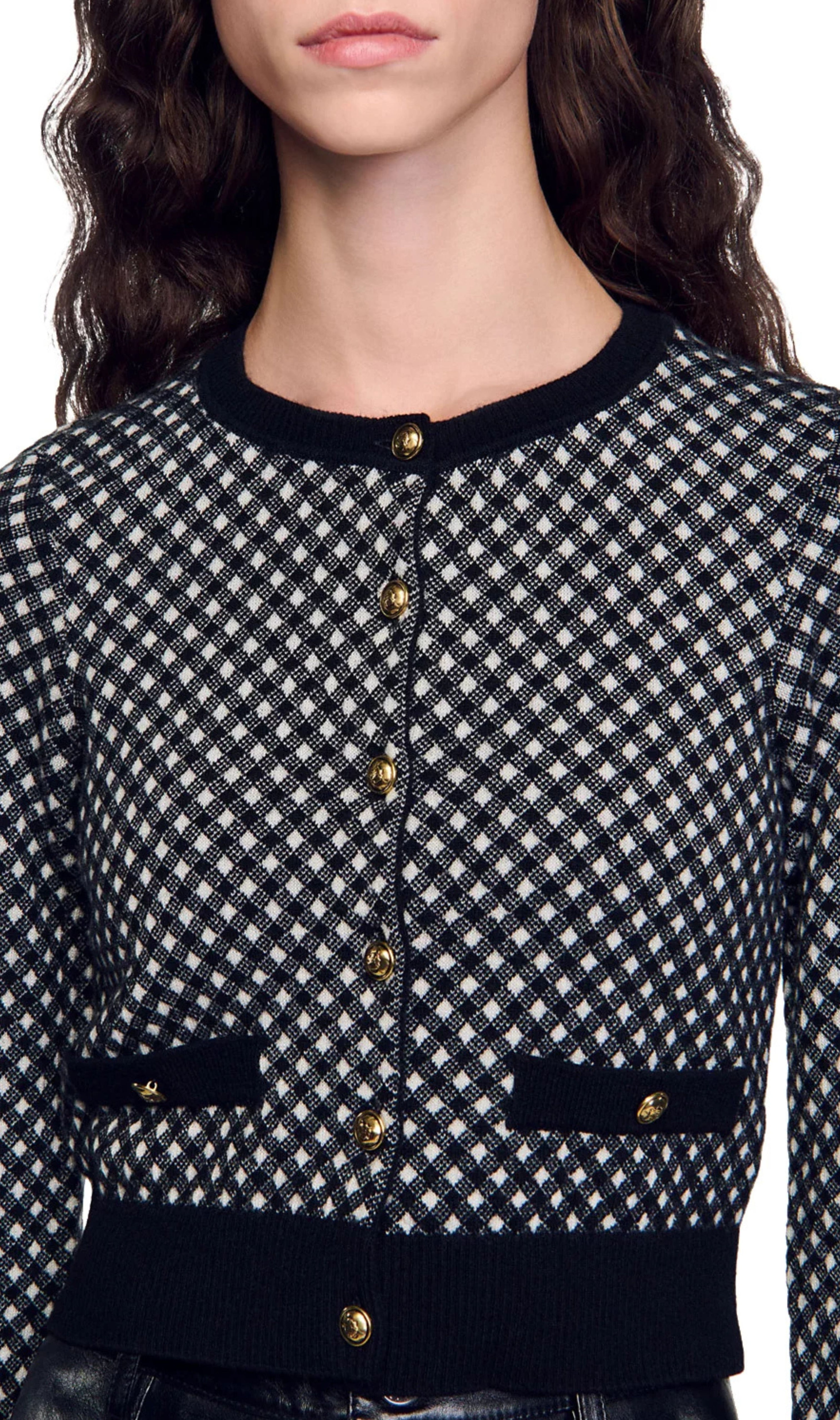 Jessy Two Tone Check Jacquard Cardigan