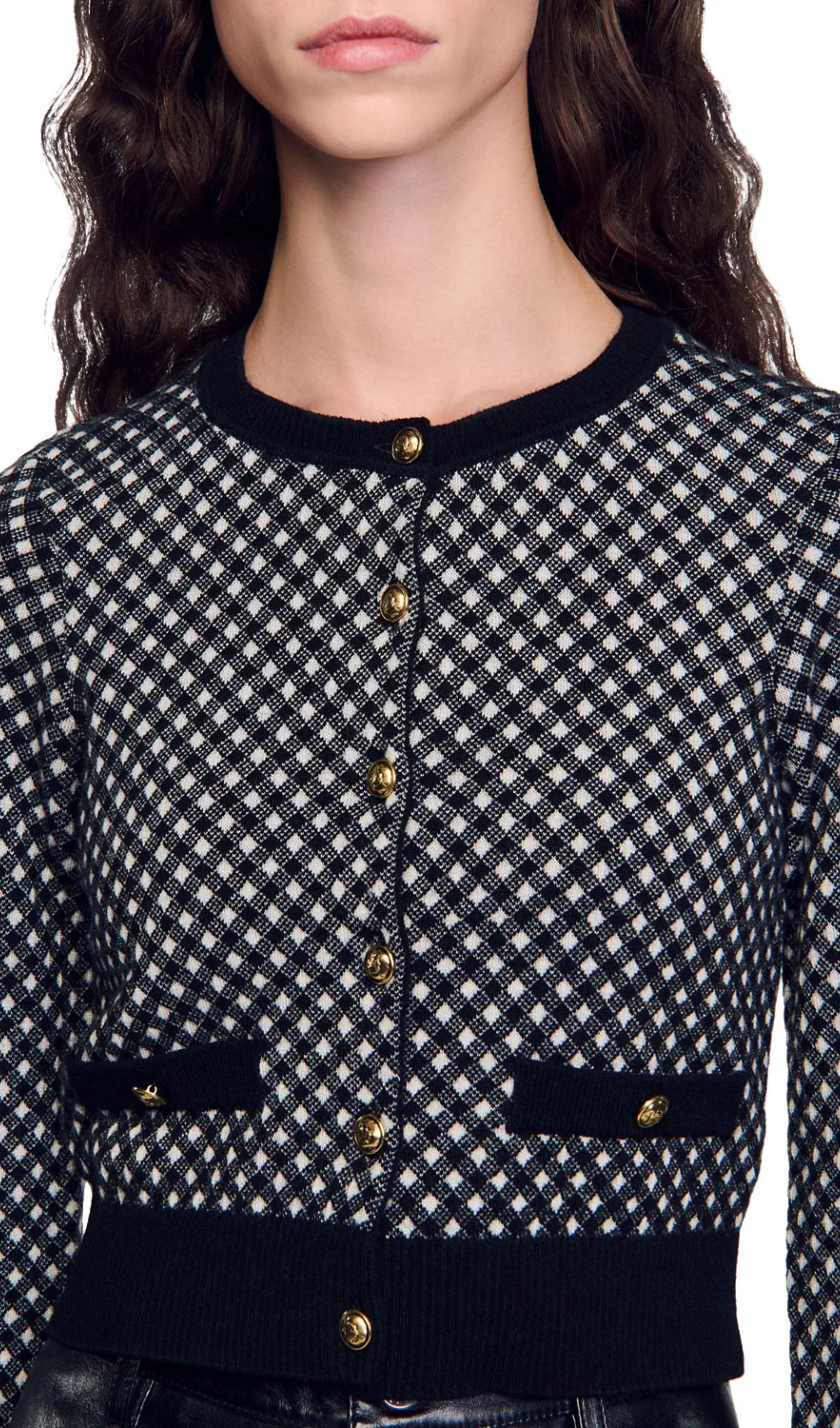 Jessy Two Tone Check Jacquard Cardigan