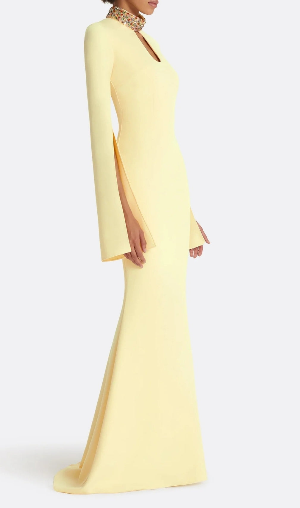 Ellema Yellow Long Sleeve Embellished Maxi Dress
