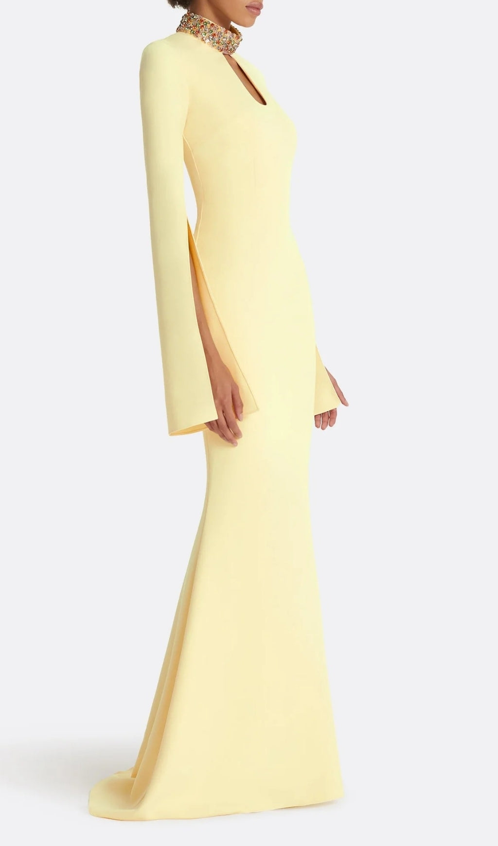 Ellema Yellow Long Sleeve Embellished Maxi Dress