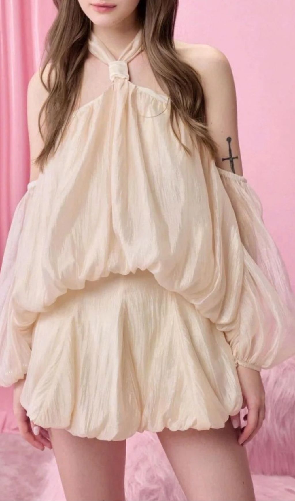 Kuniye Apricot Halter Mini Dress