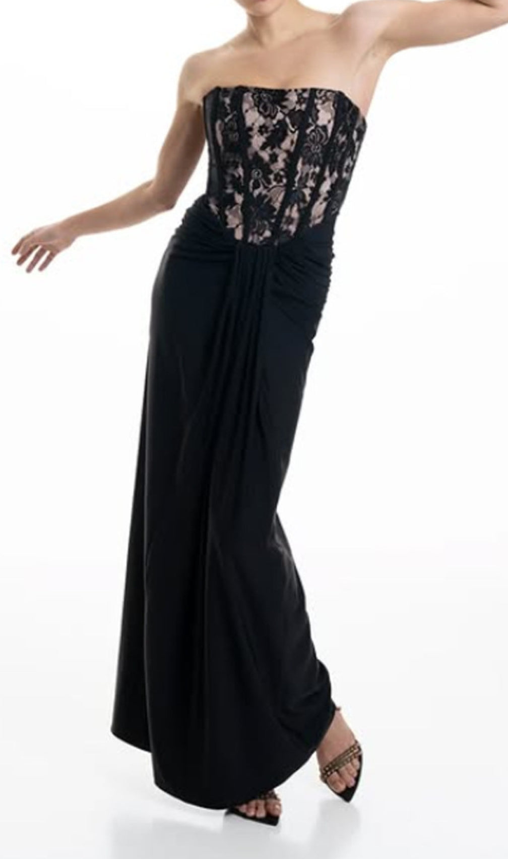 Dovie Black Strapless Corset Lace Maxi Dress