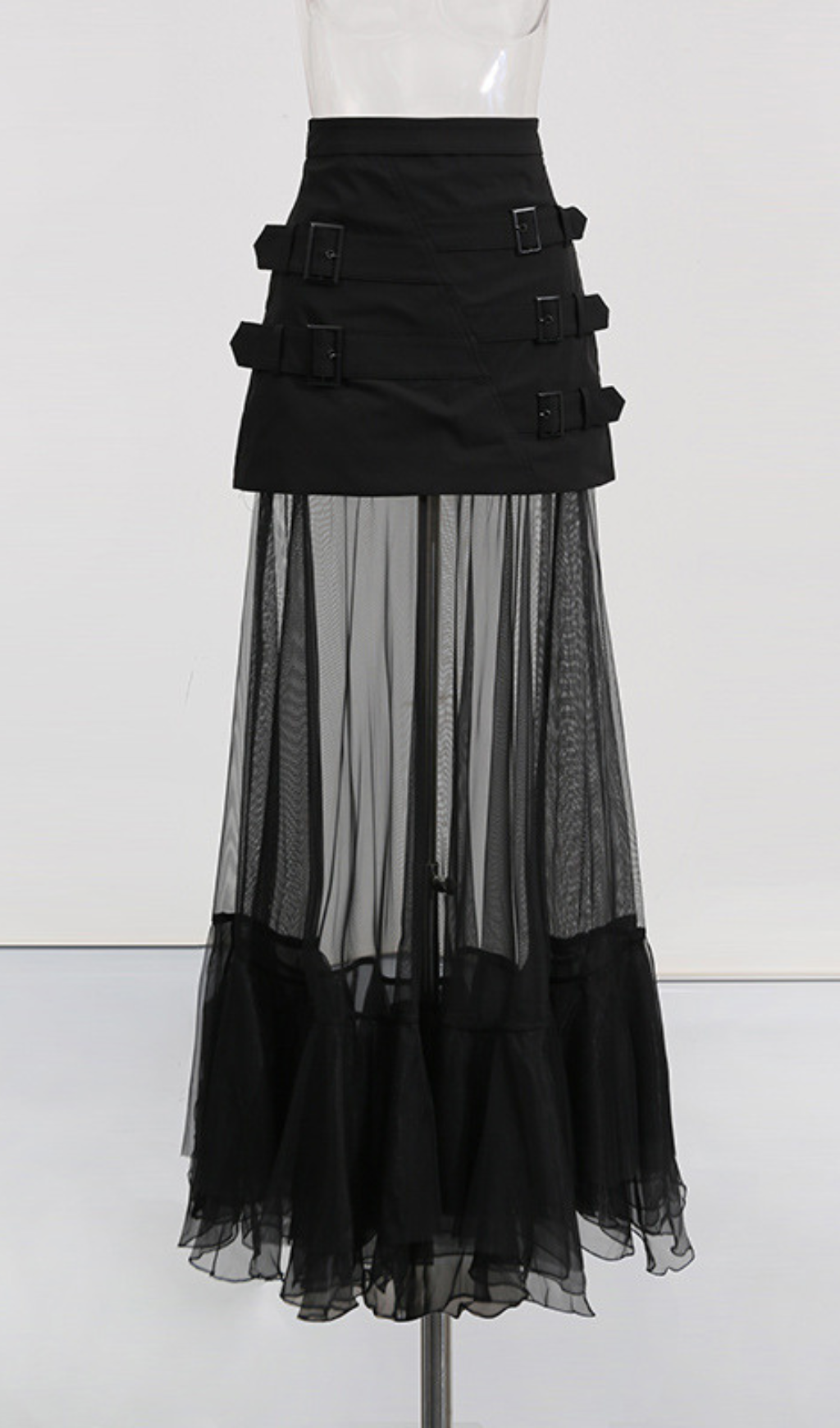 Ginerva Black Belt Mesh Maxi Skirt