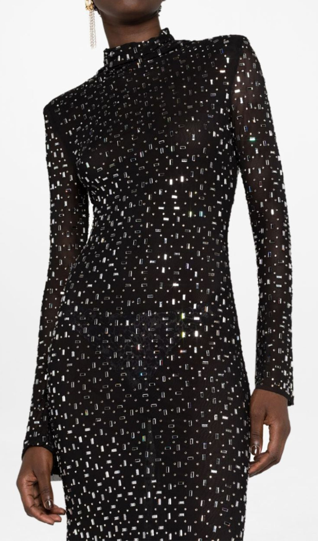 Butrus Black Crystal Long Sleeve Maxi Dress