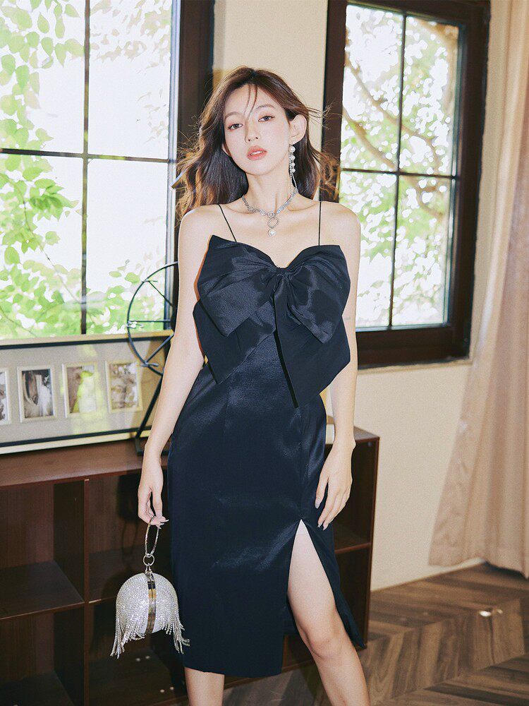 Dolores Parisian Glamour Black Bow Mini Dress - Elegant Strapless Party & Cocktail Attire