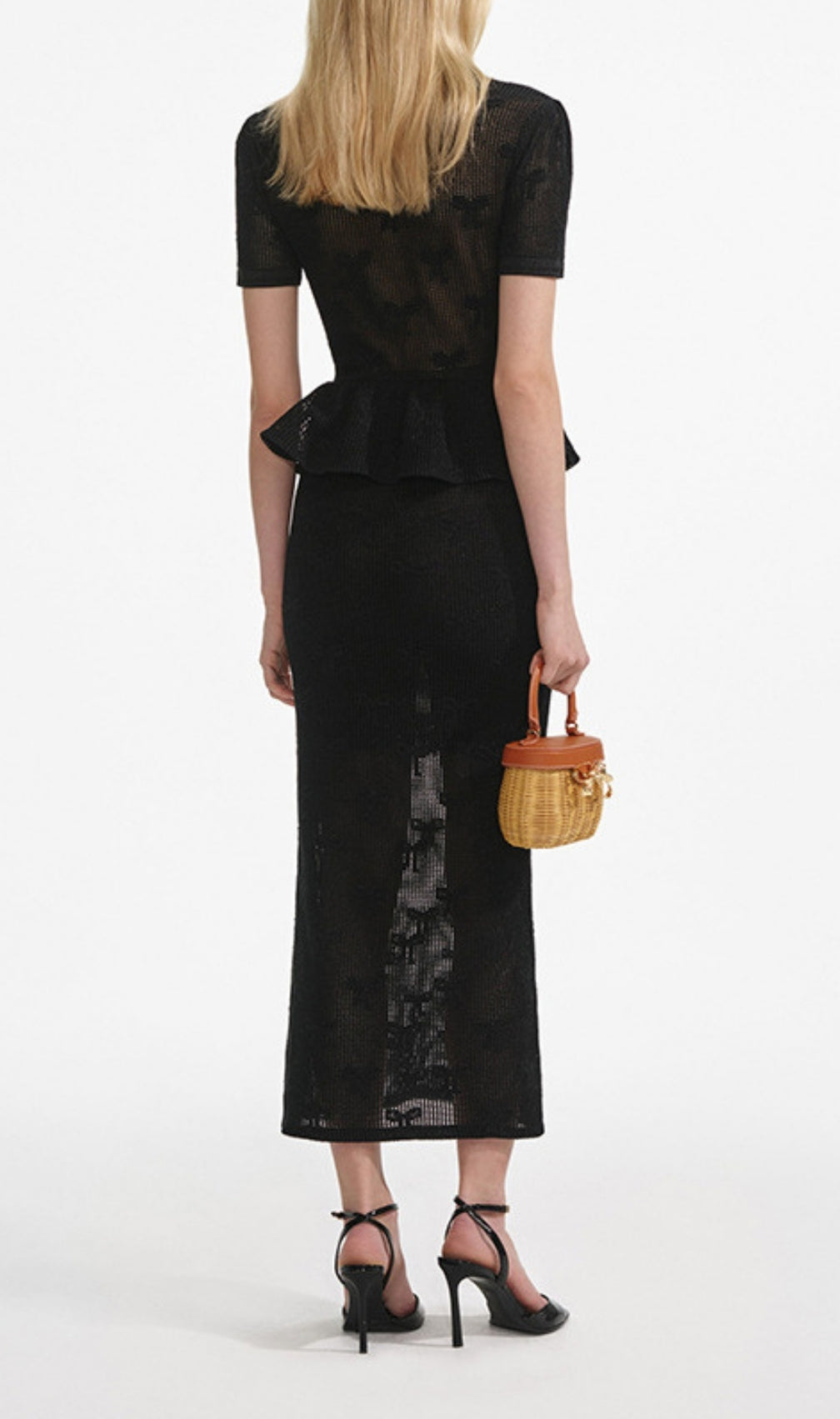 Elitia Black V-Neck Ruffle Midi Dress