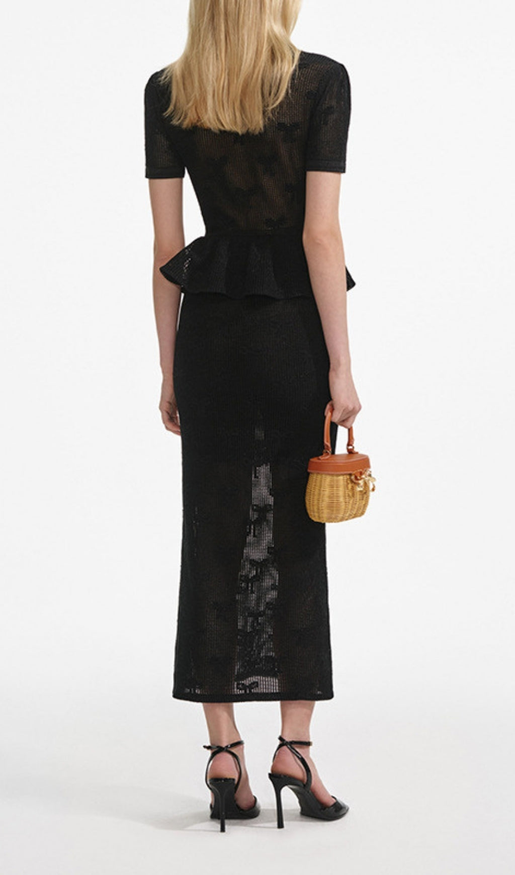 Elitia Black V-Neck Ruffle Midi Dress