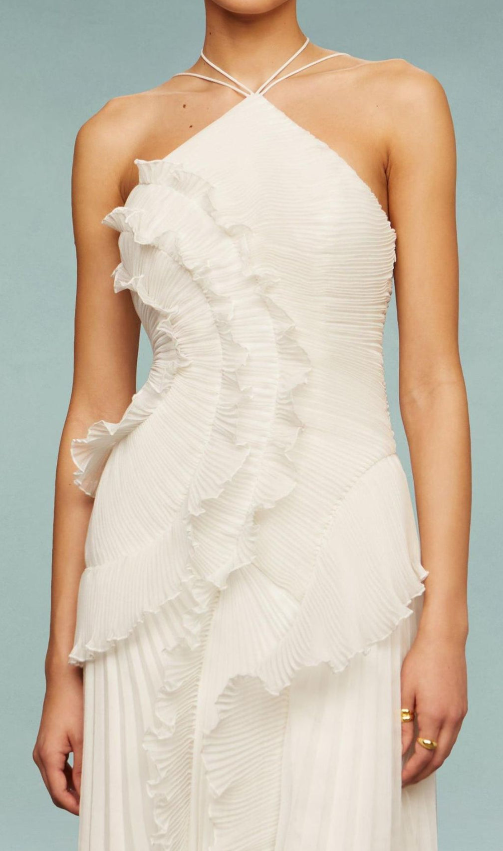 Finneas White Halter Pleated Maxi Dress