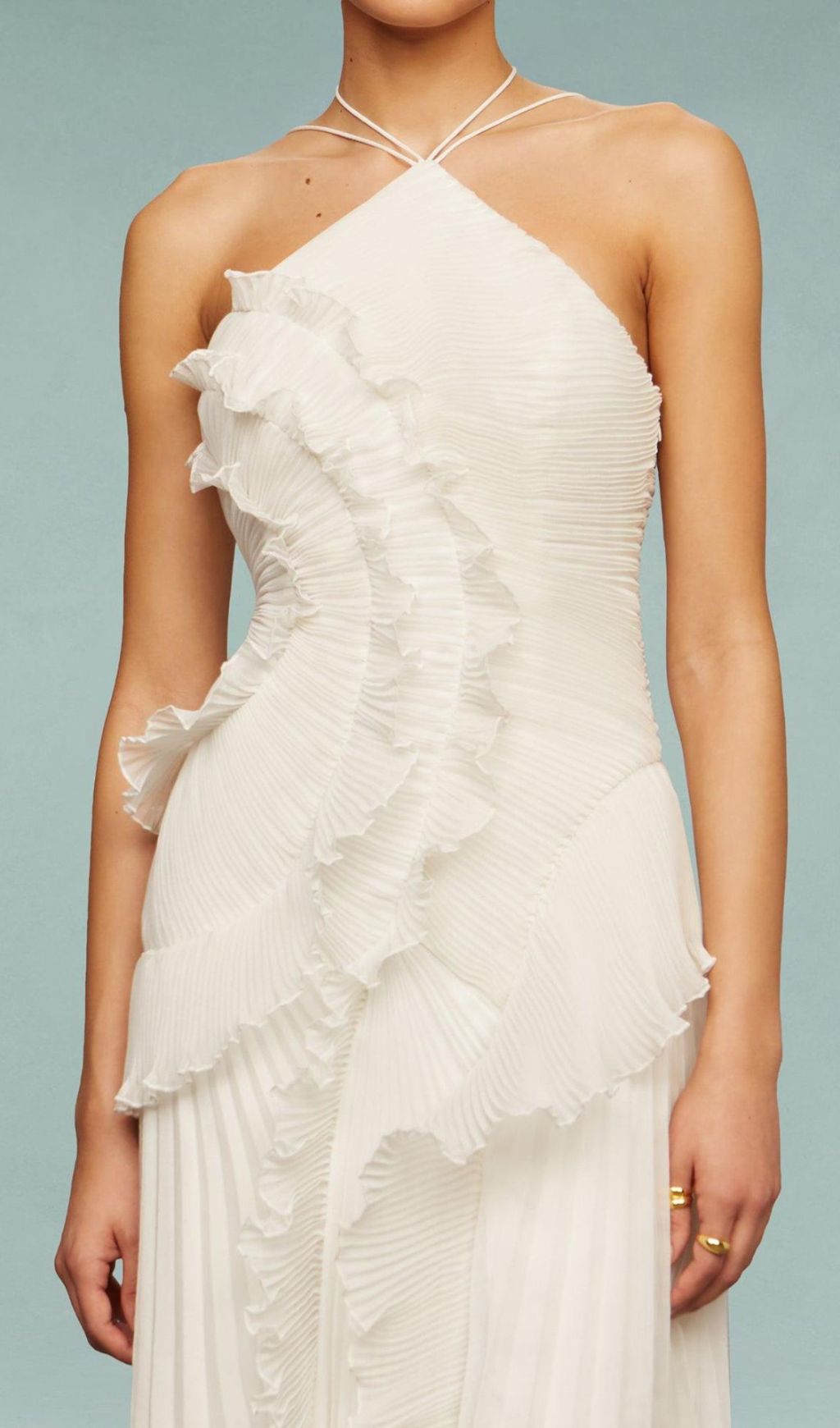Finneas White Halter Pleated Maxi Dress