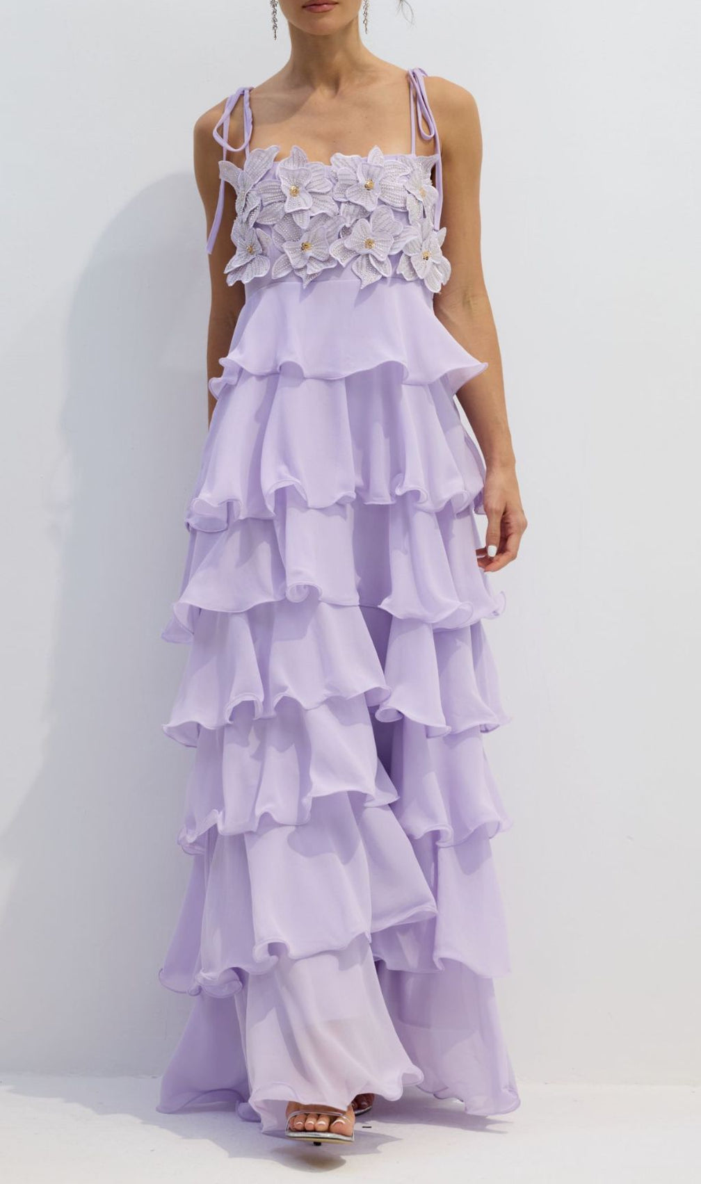 Fauve Purple Flower Tiered Maxi Dress